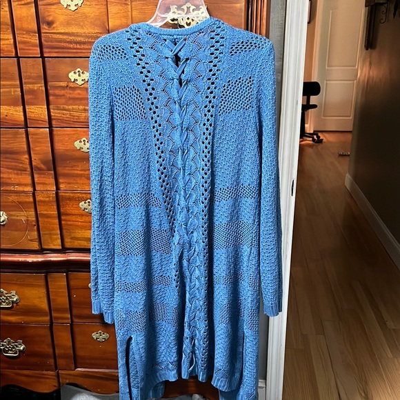 New Directions Blue Open Knit Sweater - Picture 3 of 3